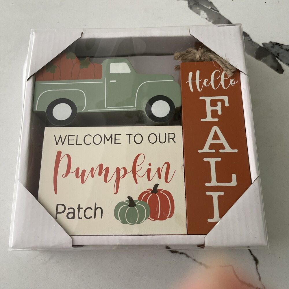 3pc Thanksgiving Pumpkin Patch Fall Die Cut Blocks Set Gift Box Orange/White